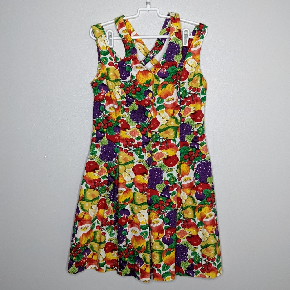 Vintage Just Class yellow purple fruit design romper M